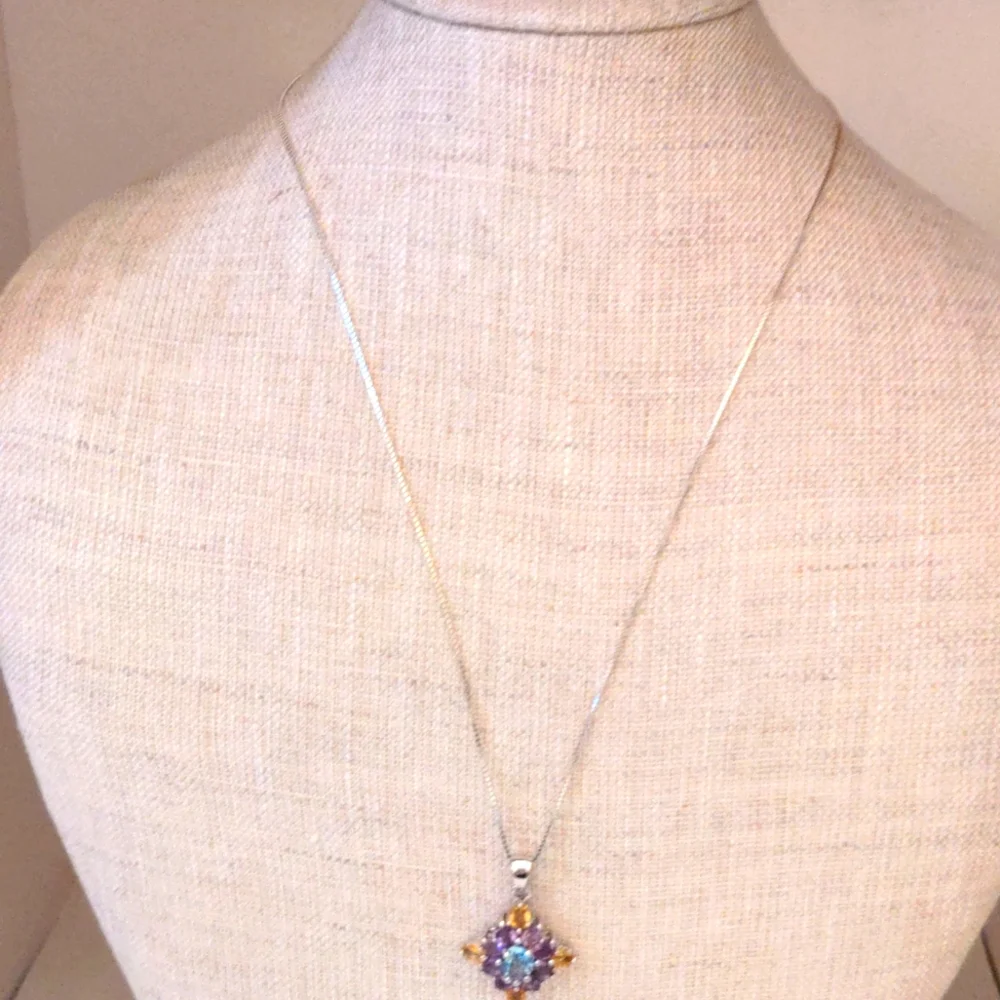 New Multi gemstone pendant. sterling 20